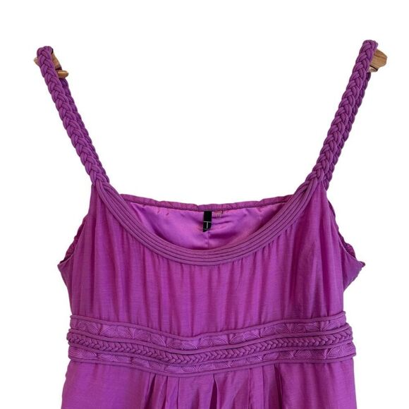 T Tahari Purple Silk, Cotton Blend Empire Waist Braided Strap Sleeveless Dress - Picture 3 of 8